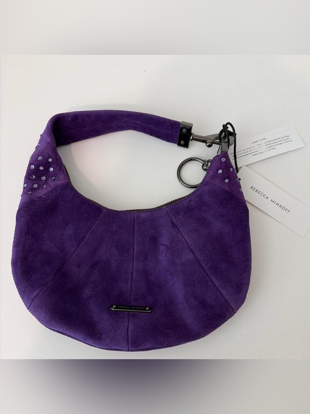 NWT Rebecca Minkoff crystal studded purple suede bag
